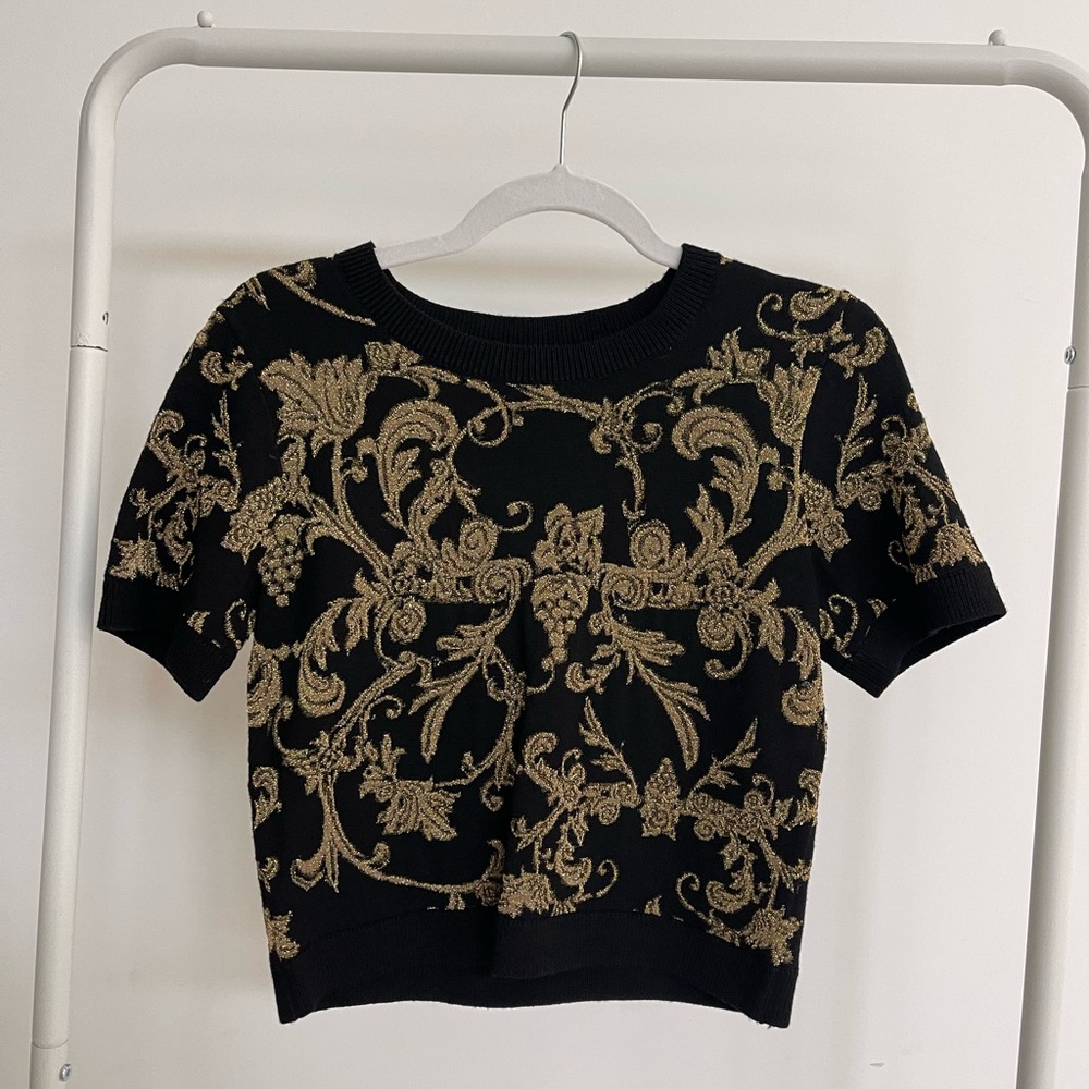 Alice + Olivia Black Top with Gold Embroidery